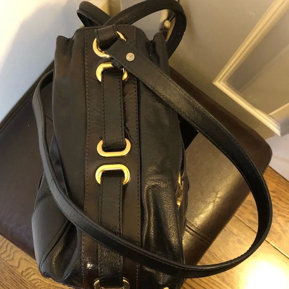 Italian Leather Satchel Top Handles Grommet Leather Accent Adj Strap - Image 5