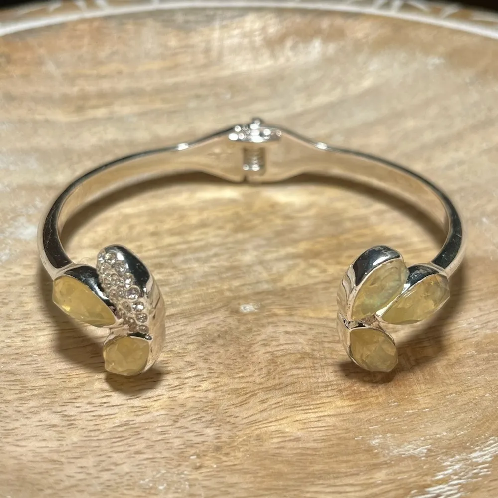 Kenneth Cole Yellow Flower Rhinestone Open Hinge Bangle Bracelet - Image 5