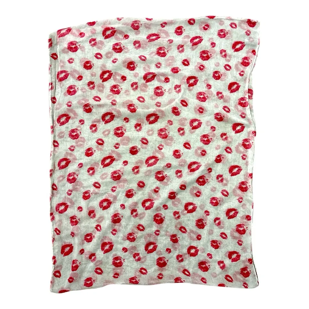 Red Lips Kiss Me Print WRAP Around Scarf Pink - Image 2