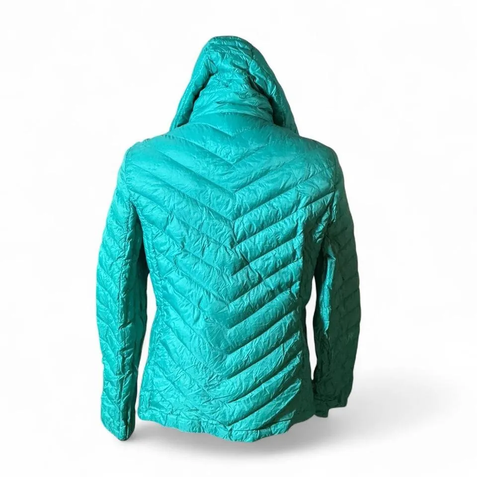 Turquoise Quilted Hooded Puffer Jacket Zip Front Lightweight Casual Outerwear - Image 4