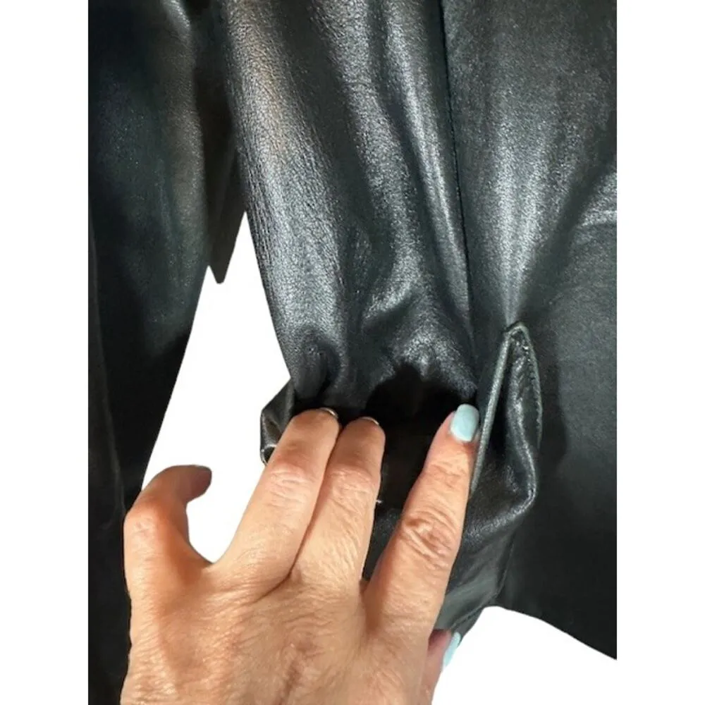 Roots Black Leather Button Front Collared Basic Leather Jacket Women Sz 8 - Image 7