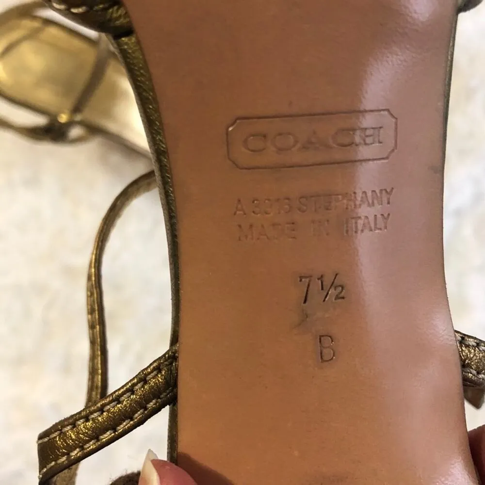 Coach Gold Strappy Sandals Cork Heels 7.5 - Image 4