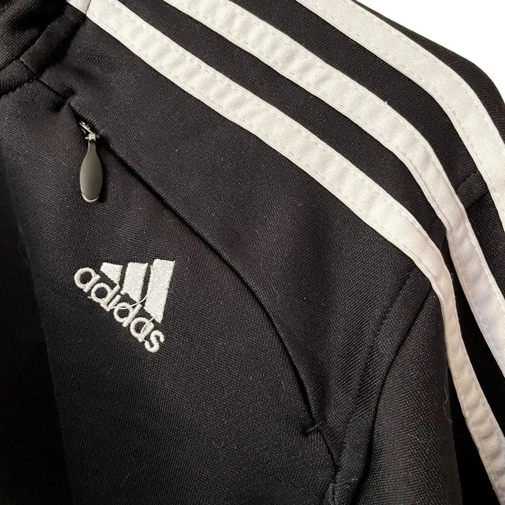 Adidas black and white racer stripes half zip jacket athletic comfort pockets - Image 5