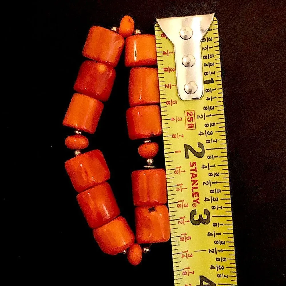 BARSE Orange Coral and Sterling Silver Beaded Vintage Bracelet and Necklace Set Orange - Image 3