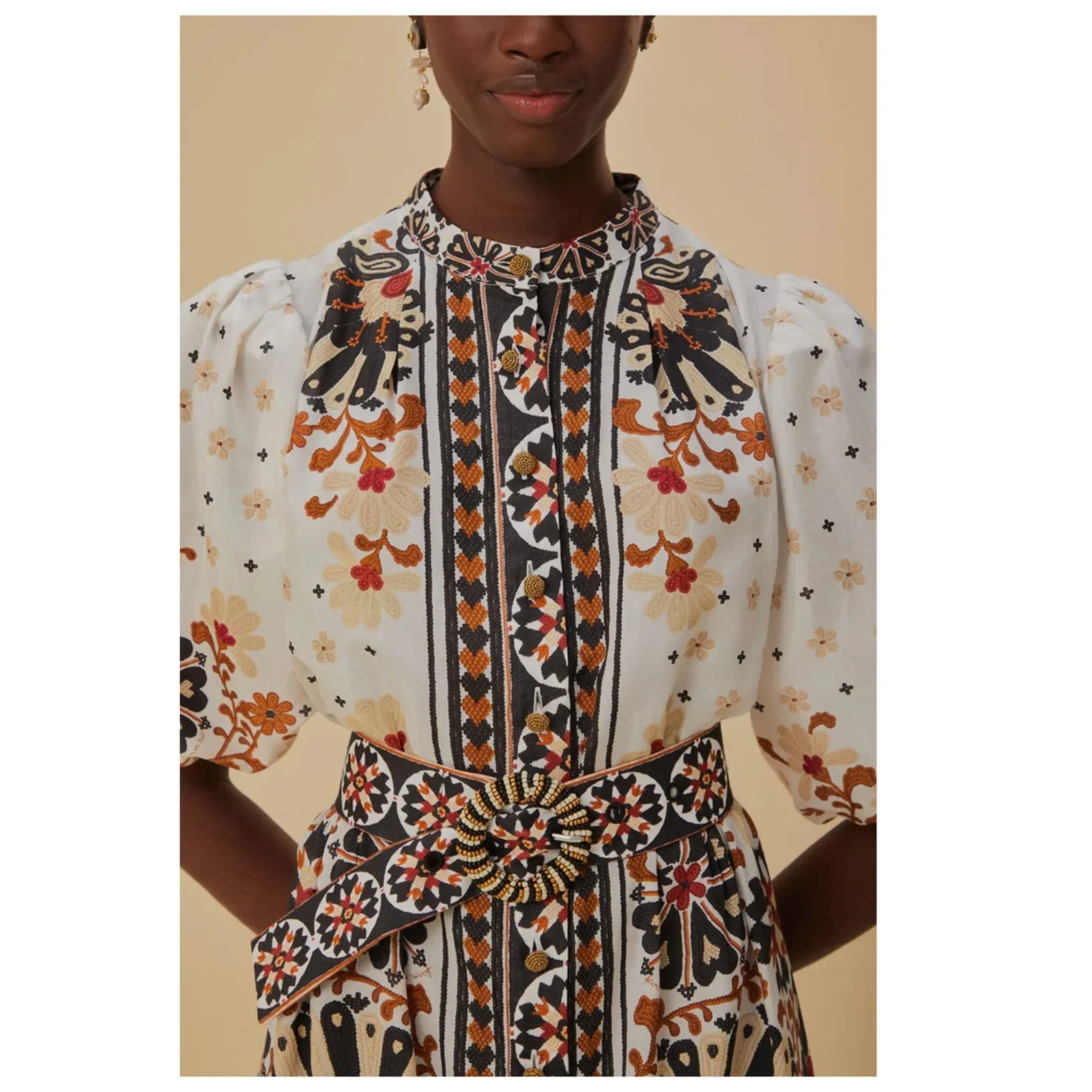 Farm Rio Flower Fan Tapestry Off-White Mini Dress Size Small - Image 5