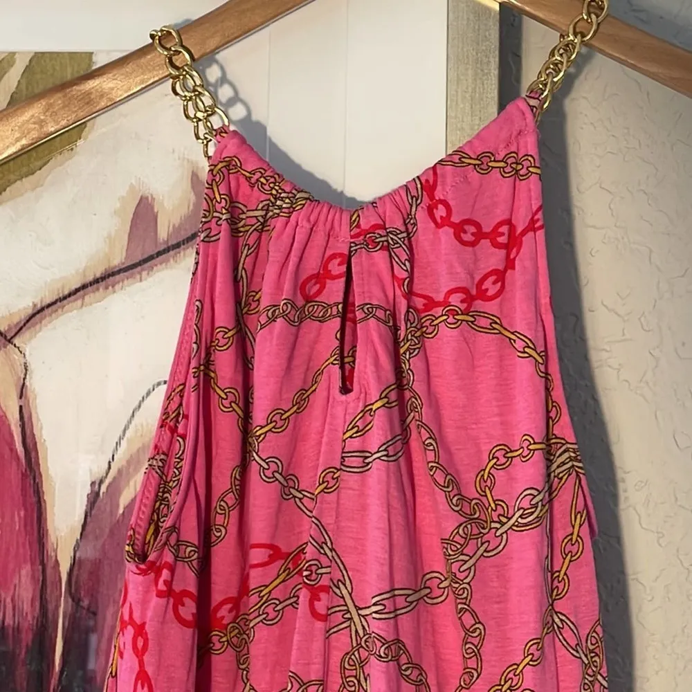 NY&C Pink Halter Tank Top Gold Chain Print Mobwife Size XS - Image 3