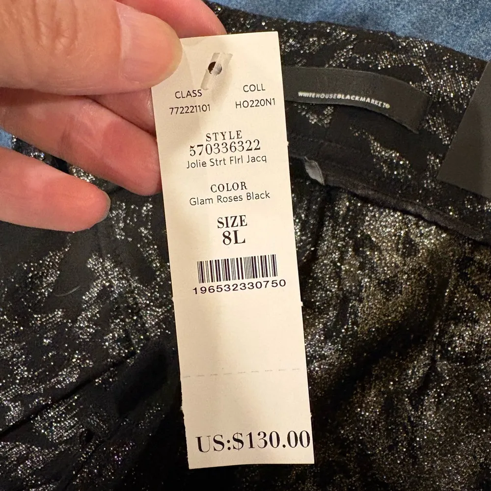 White House Black Market Jolie brocade roses stretch  pants black 8 long new - Image 6