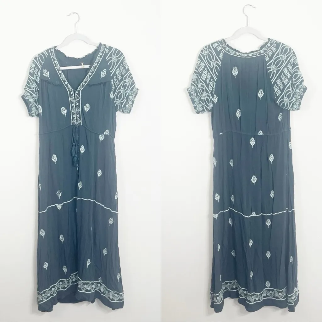 Free People Riley Embroidered Maxi Dress Dark Green XS - Image 5