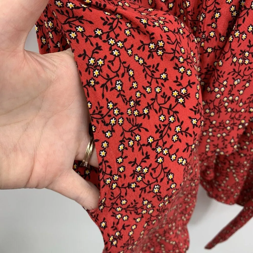 Free People Size XS Mini Dress Clara Floral Tie-waist Tunic In Red Floral V-Neck - Image 5