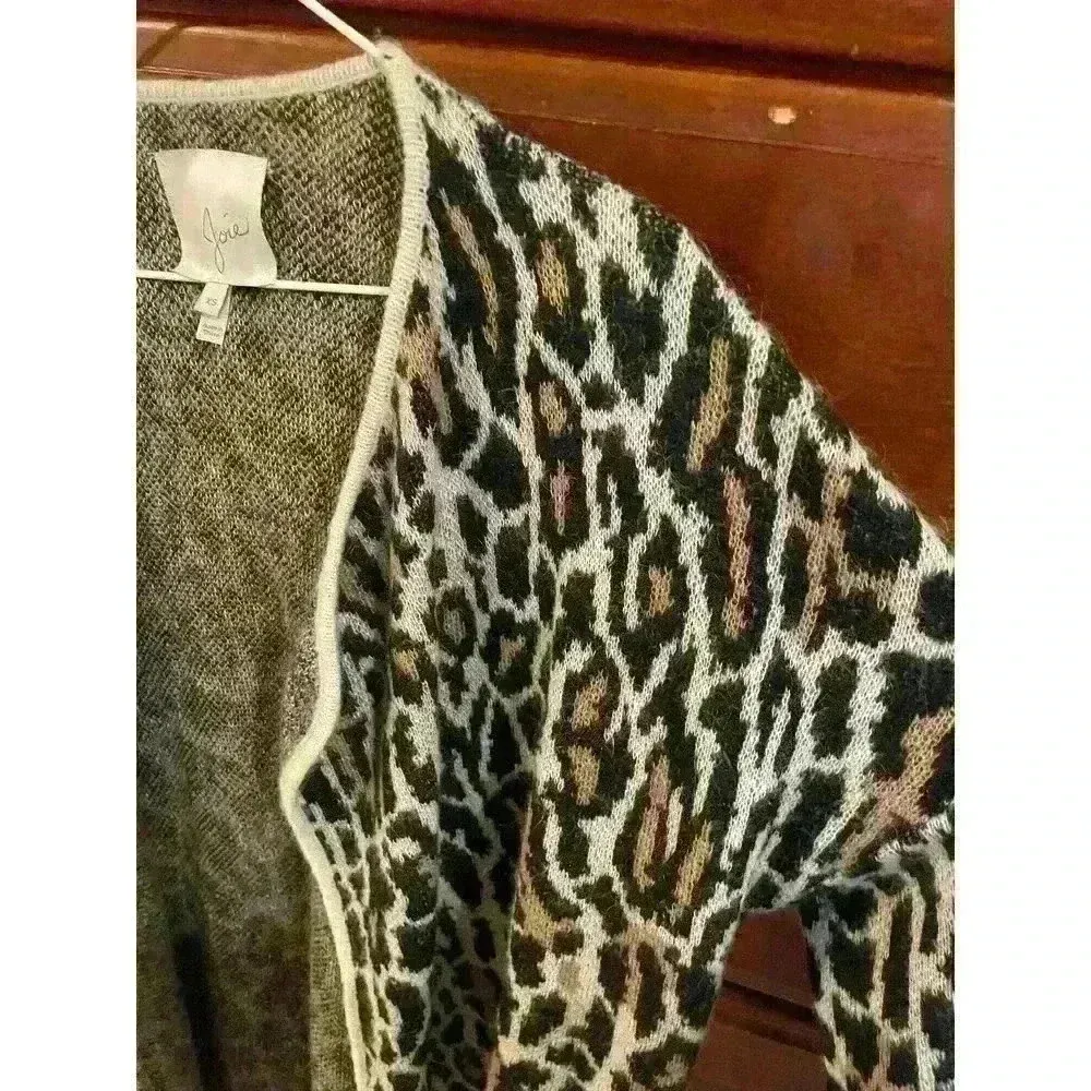 Joie Berit Cardigan Gray Black Animal Leopard Open Front Wool Blend, XS - Image 9
