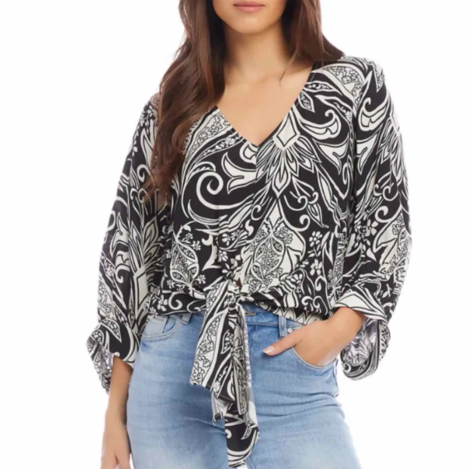 Karen Kane Blouson Sleeve Tie Front Casual Top Size Large - Image 7