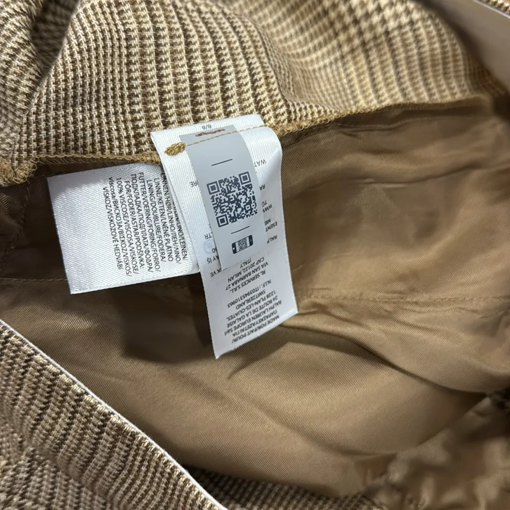 Polo Ralph Lauren Glen Plaid 100% Linen Tweed Pant vintage beige plaid size 2 - Image 10