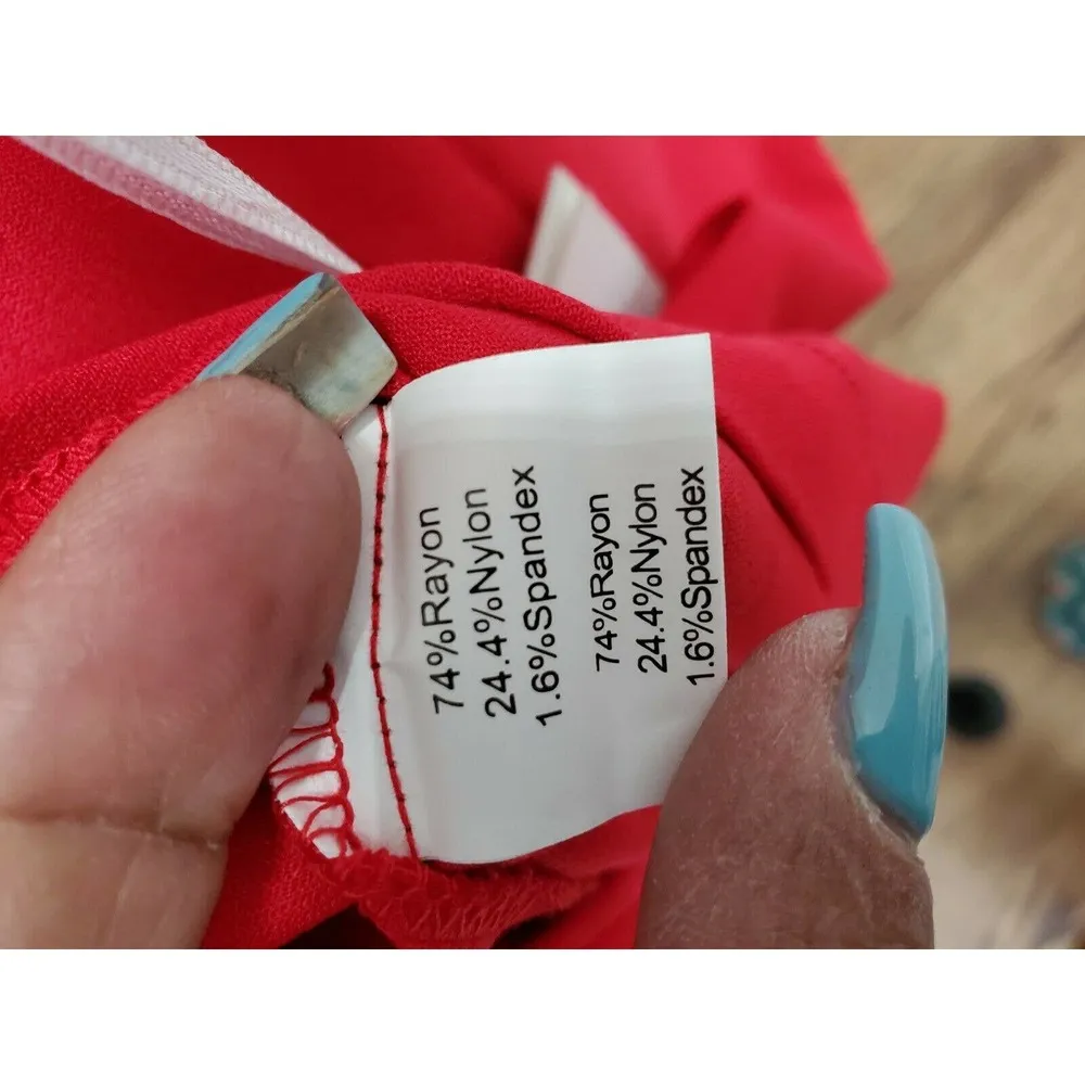 Grace Karin Women Solid Red Rayon Comfort Waist Ruffle Knee Length Skirt Size XL - Image 8