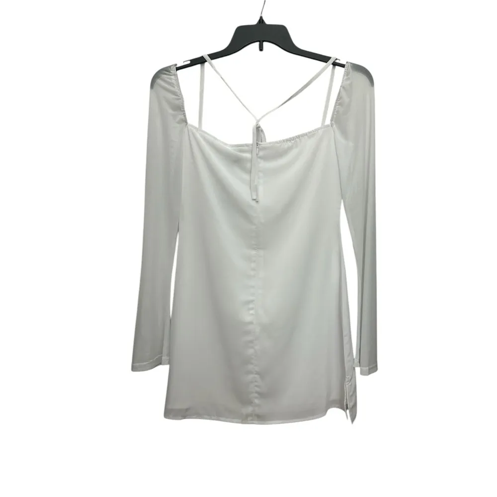 Princess Polly Dyer Sheer Sleeve Mini Dress 6 Petite White Bridal Wedding NWT - Image 4