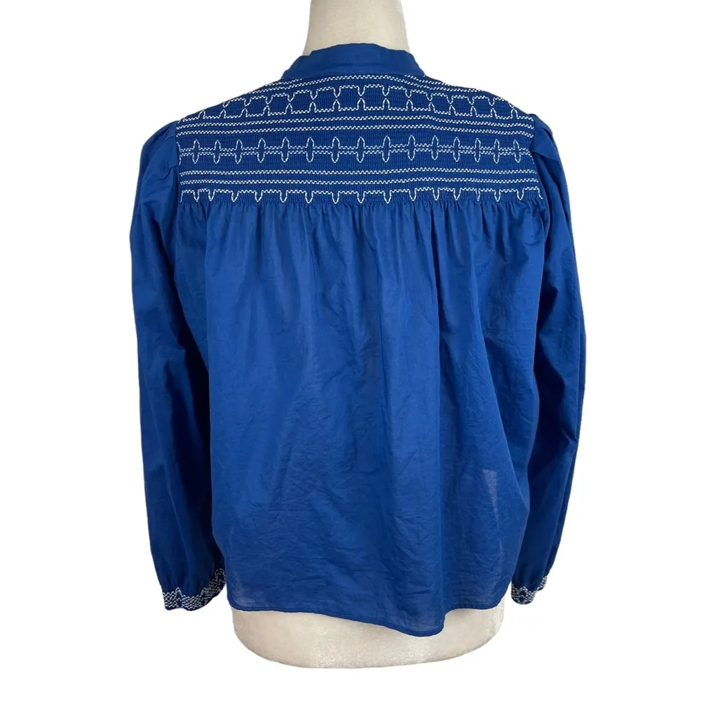 Zara Embroidered Cotton Floral Blouse Blue and White Cotton Size Large - Image 10