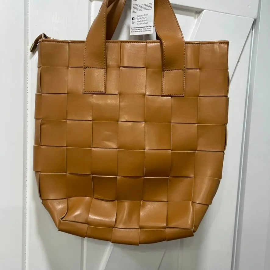 Roberta Rossi Womens Leather Handbag Tote Woven Crossbody Brown Purse - Image 5