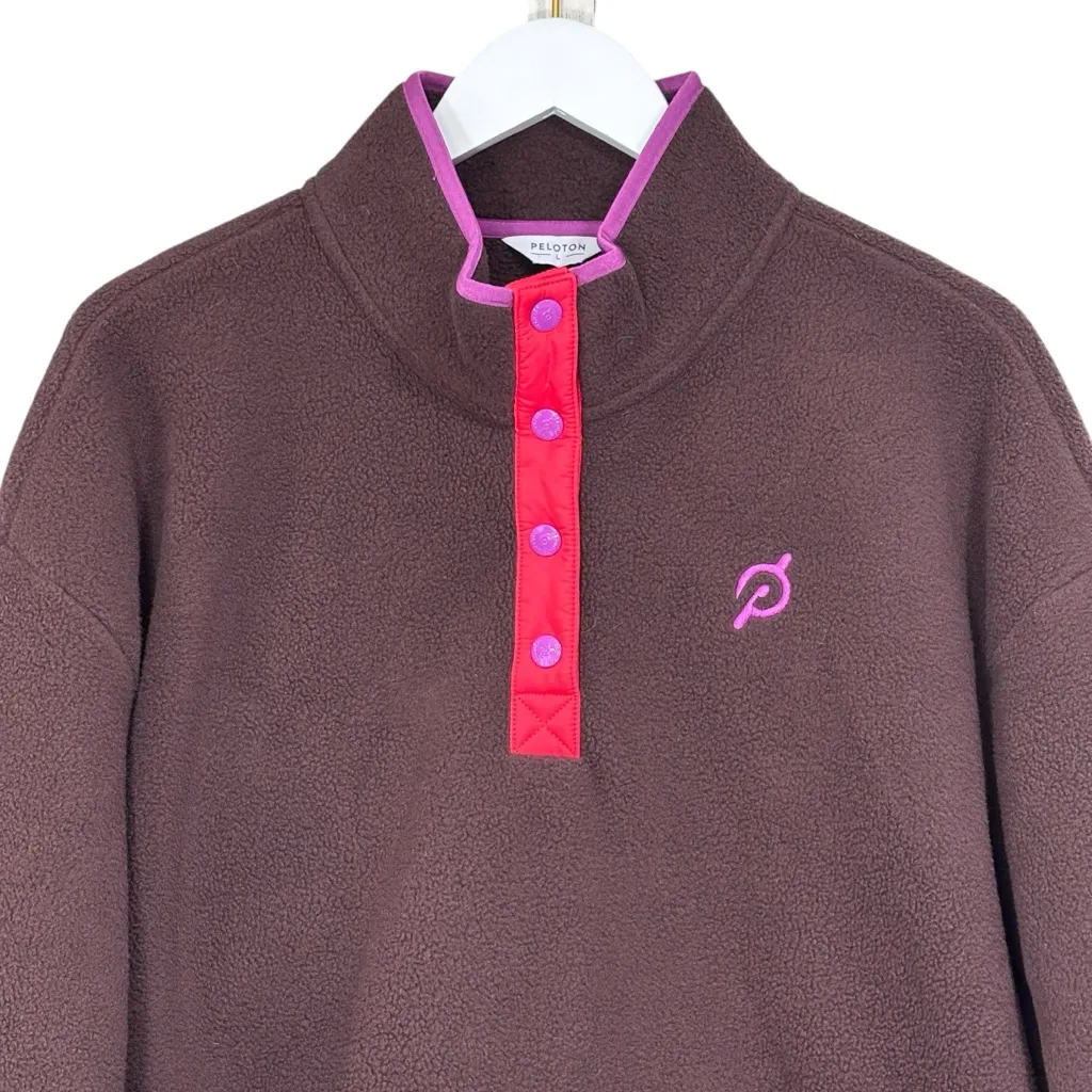 Peloton 1/4 Snap Fleece Brown Pullover Sweater Top Oversized Women’s Large - Image 2