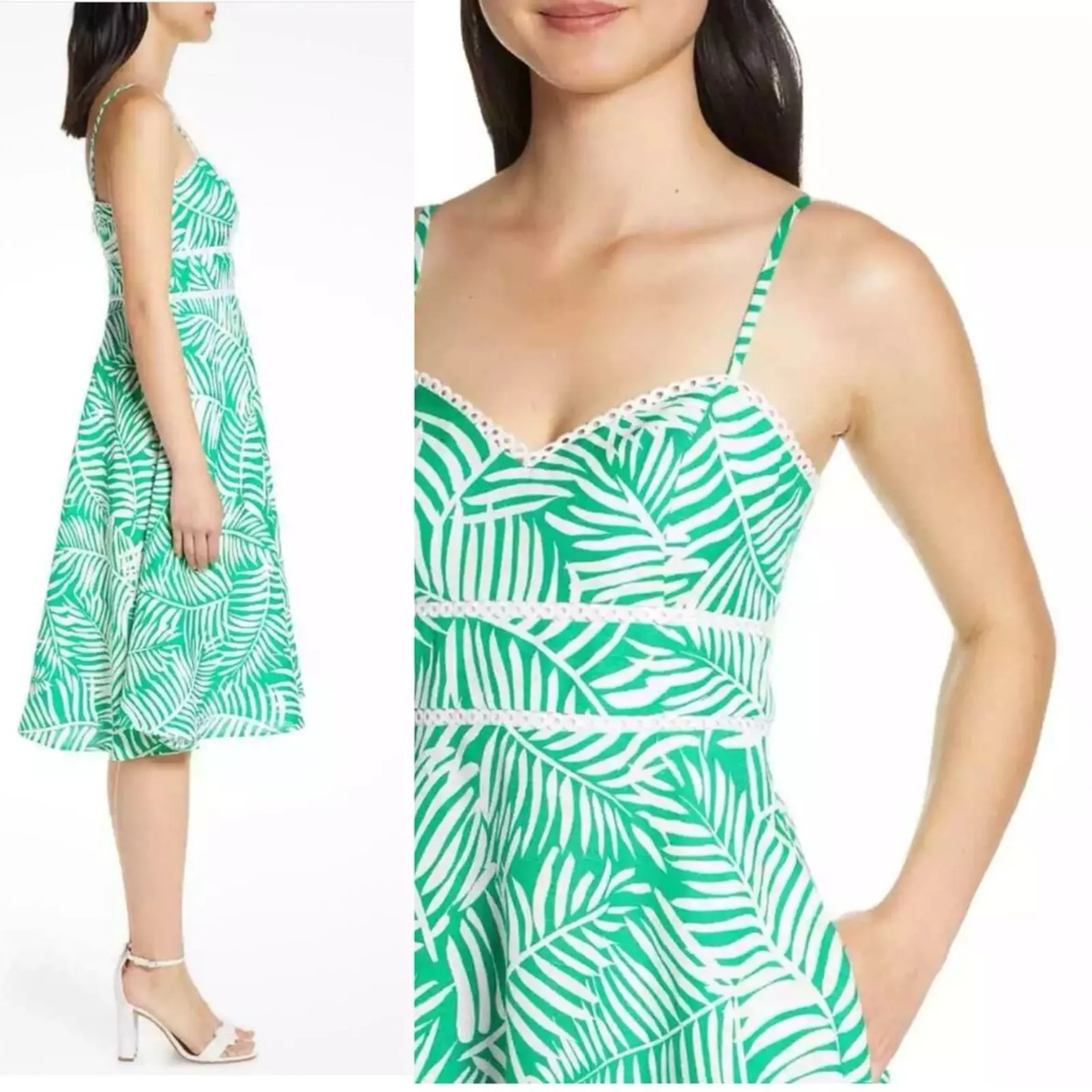 Eliza J Palm print fit & flare dress Linen blend feminine Sz 0 boho chic summer - Image 10