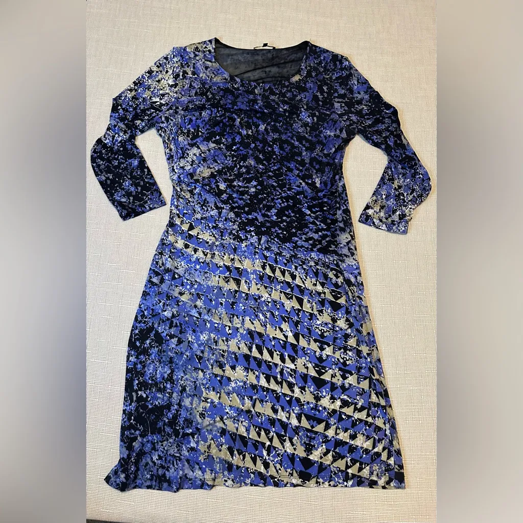 Nic & Zoe Geometric Abstract Pattern Twist Dress Size MED Blue Black - Image 3
