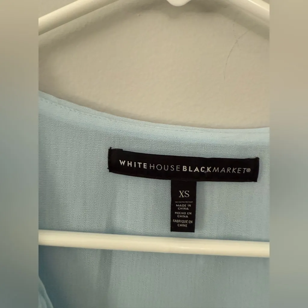 White House Black Market Light Blue Dot Poplin Sheer Lined Blouse Long Sleeve XS - Image 4
