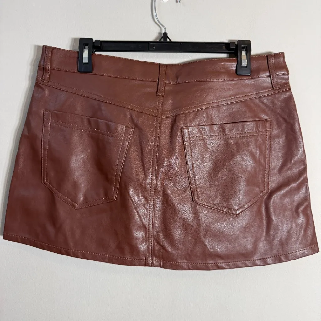 We The Free Free People Wynne Faux Leather Mini Skirt Women's 31 Brown Vegan NWT - Image 6