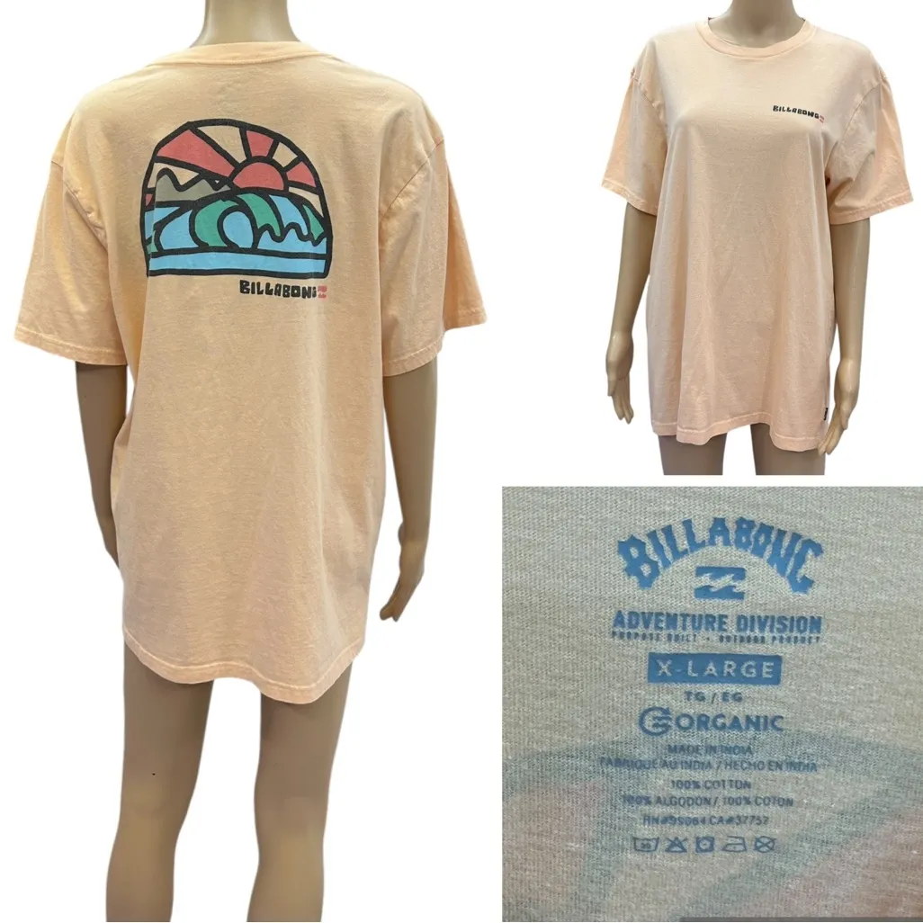 Billabong Adventure Division Organic Cotton Graphic Tee Pastel Orange Unisex XL - Image 2