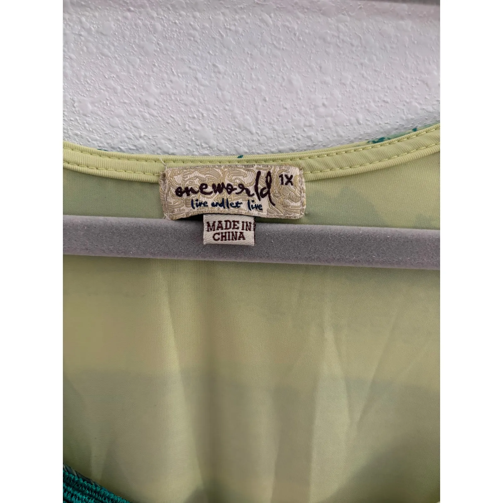 One World Top Womens 1X Yellow‎ Teal Babydoll Fairy Rhinestone Stretch Bohemian - Image 3