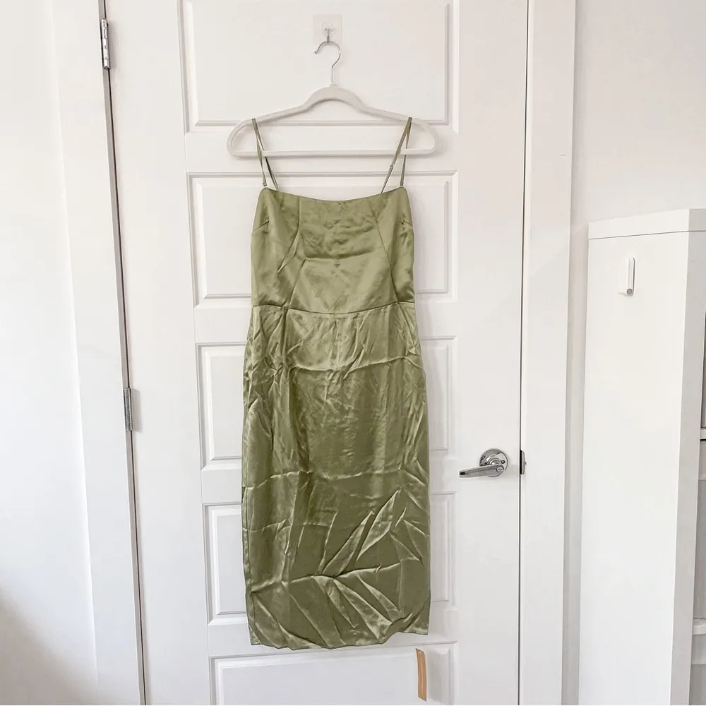 NEW Reformation Oaklie Strap Silk Midi Slip Dress Artichoke - Image 4