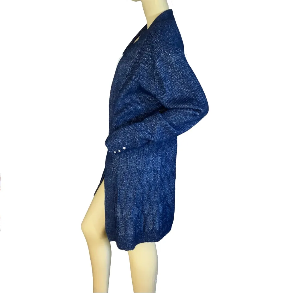 WHITE HOUSE BLACK MARKET BLUE WOOL BLEND OPEN FRONT CARDIGAN (L) - Image 6
