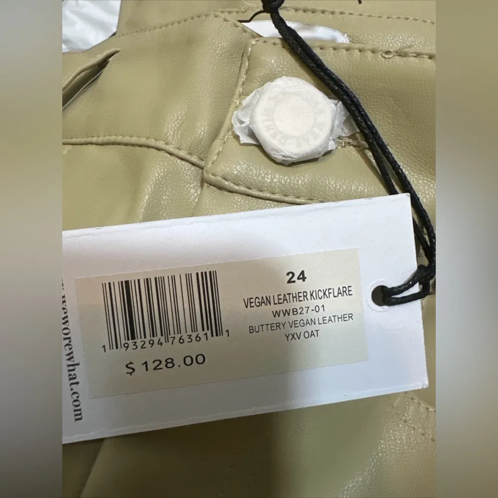 We Wore What Buttery Vegan Leather Kick Flare‎ Pant Oat NWT Size 24 - Image 6