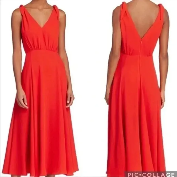Betsey Johnson Orange Crepe Georgette Midi Dress Pinup Rockabilly Size 2 XS - Image 2