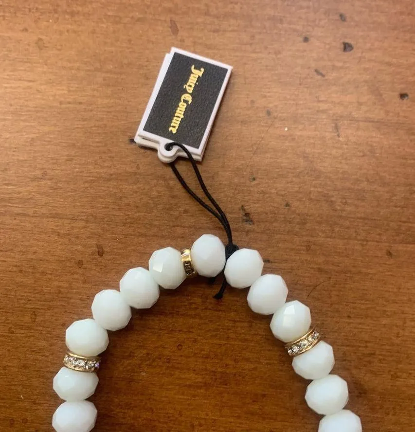 Juicy Couture Stretch White Beaded Charm Bracelet with Teal/Turquoise Charm - Image 4