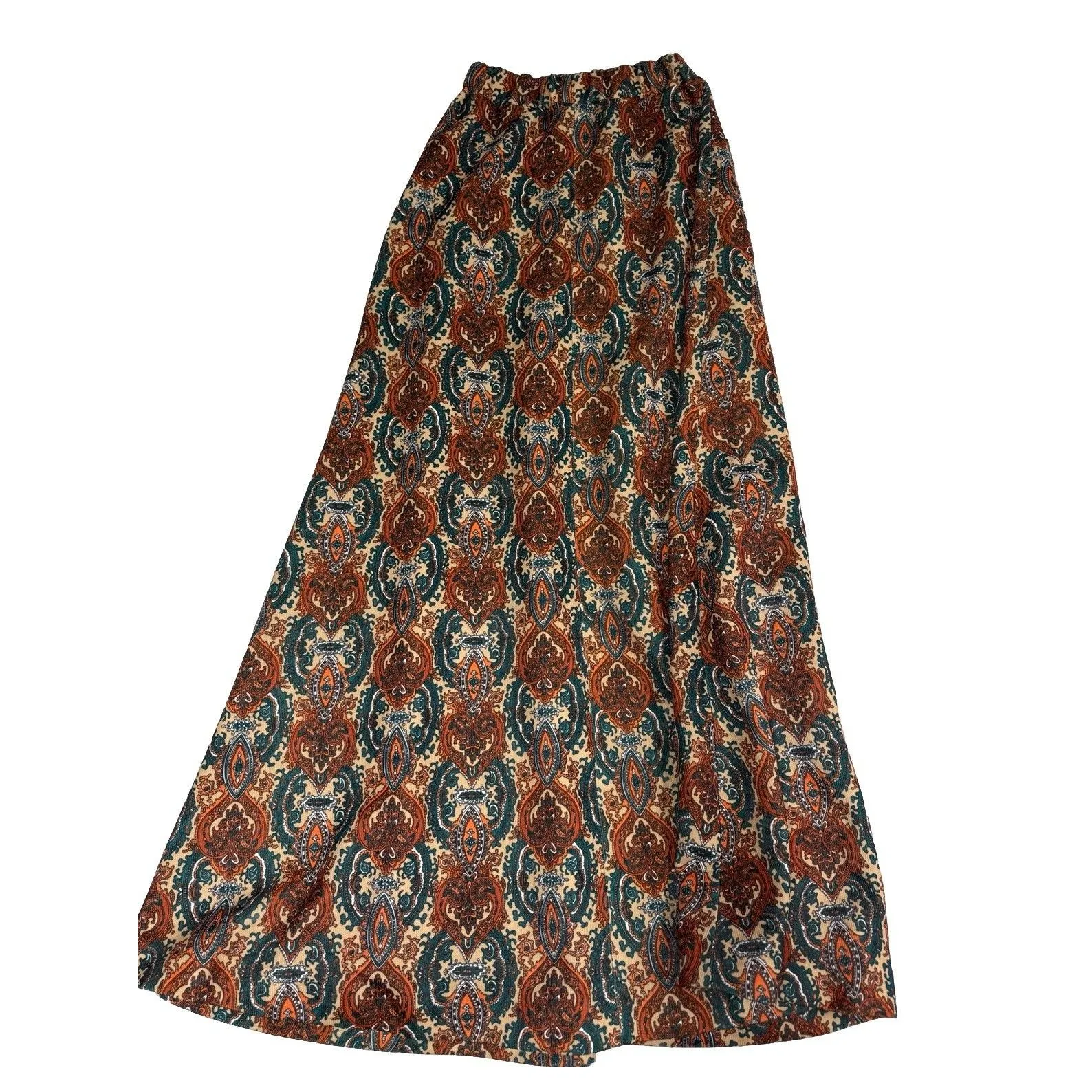 Vtg 70s Henri Boho Maxi Skirt Size 9/10 Brown Paisley Pockets A Line Hippie - Image 2