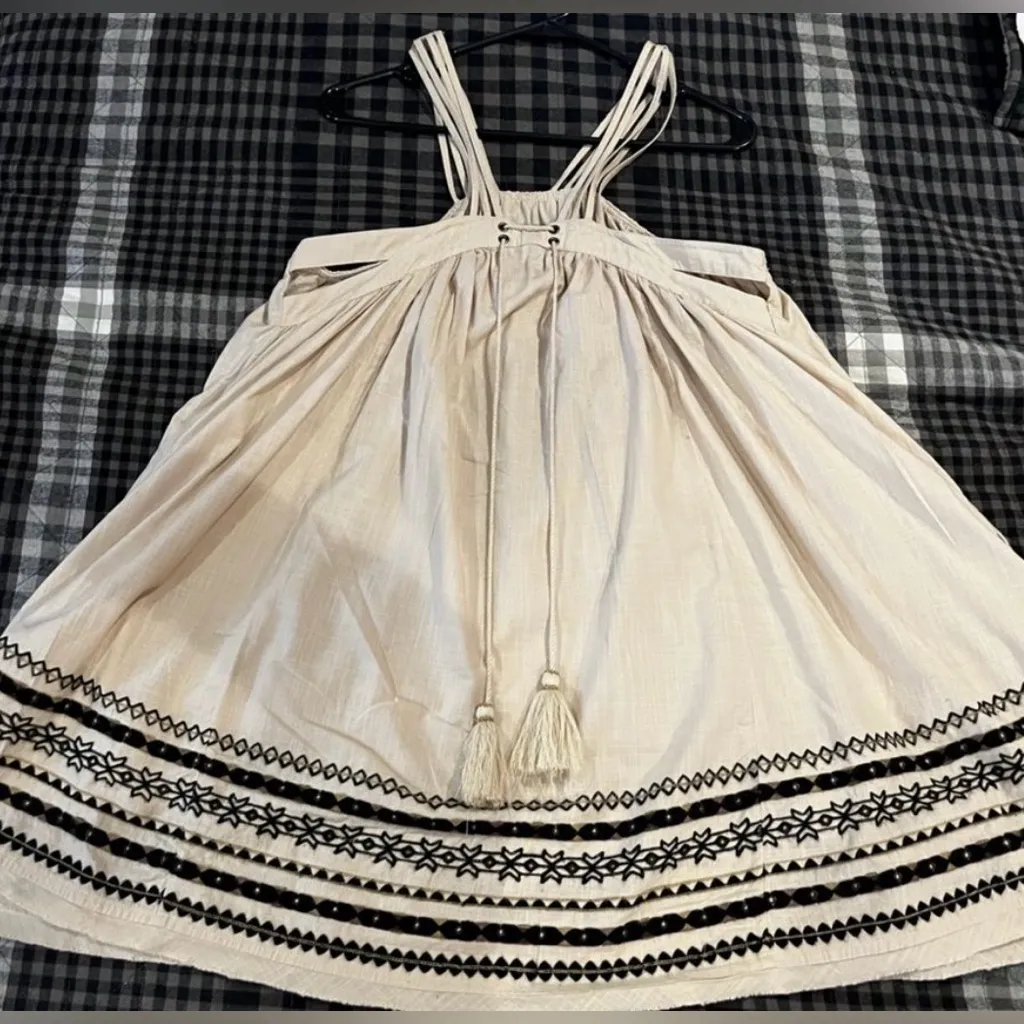 FREE PEOPLE Batiste Kashmir Embroidered Biscotti Strappy Tent Dress Size Small - Image 4