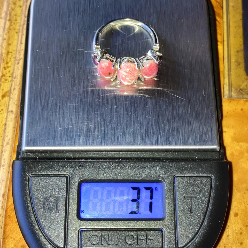 Norwegian Thulite Rhodolite Garnet Sterling Silver Ring Size 8 - Image 9