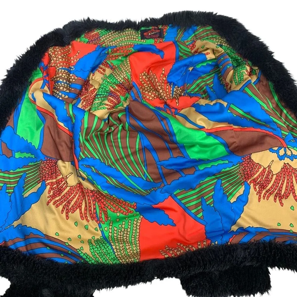 VINTAGE 1980's Designer Mako | Small | Faux Fur Trim Cardigan Blazer Jacket Knit Black - Image 8