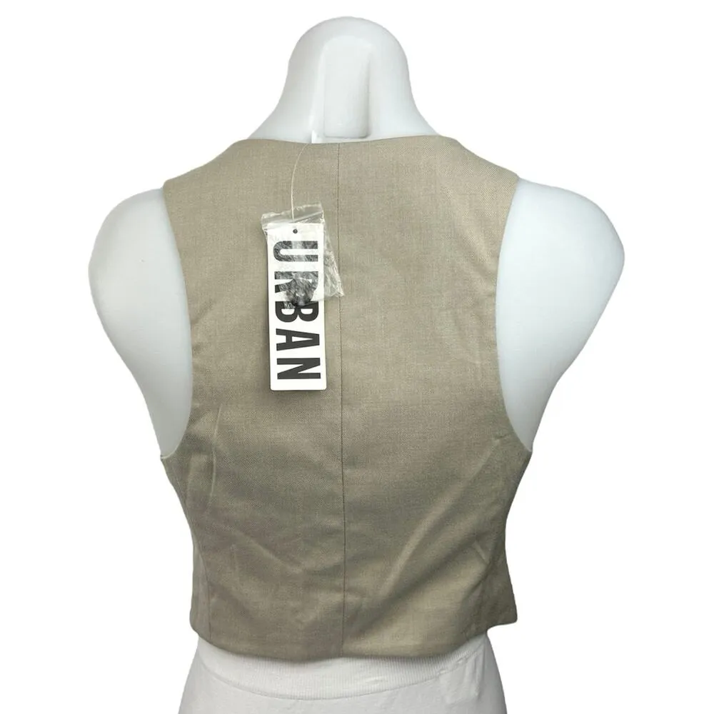 NEW Urban Outfitters Beige Deep V Neck Button Down Sleeveless Vest Top Size S - Image 2