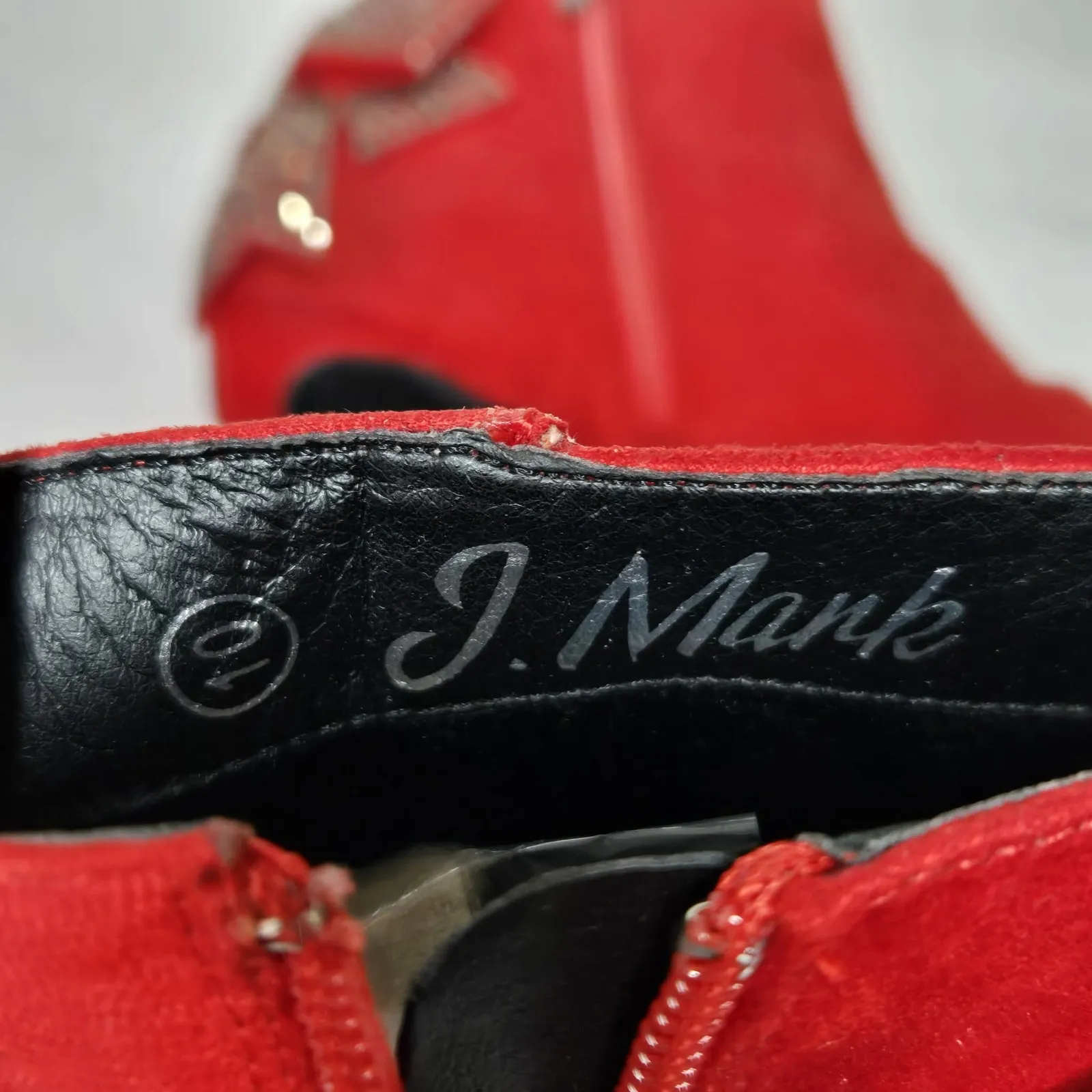 J. Mark Lala Faux Suede Rhinestone Embellished Heeled Booties Size 10 NWOB Red - Image 6