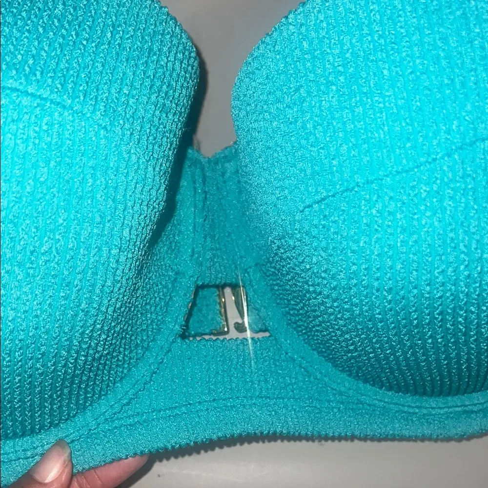 Turquoise Textured pushup halter /Bandeau Underwire Bikini 38DD - Image 3