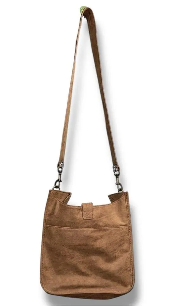 Crossbody purse with removable strap snap closure pocket brown black interior Tan - Image 3