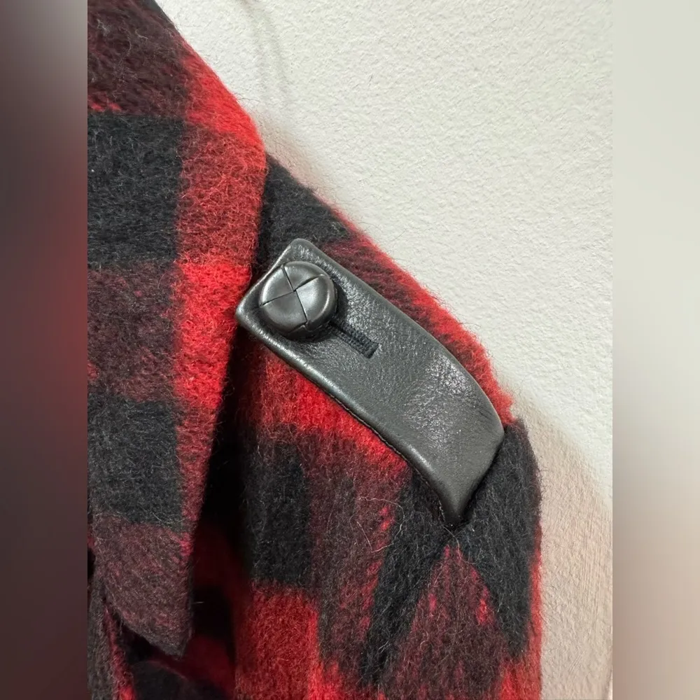 Mackage  Wool & Leather Plaid Checkered Red and Black Coat medium - Image 8