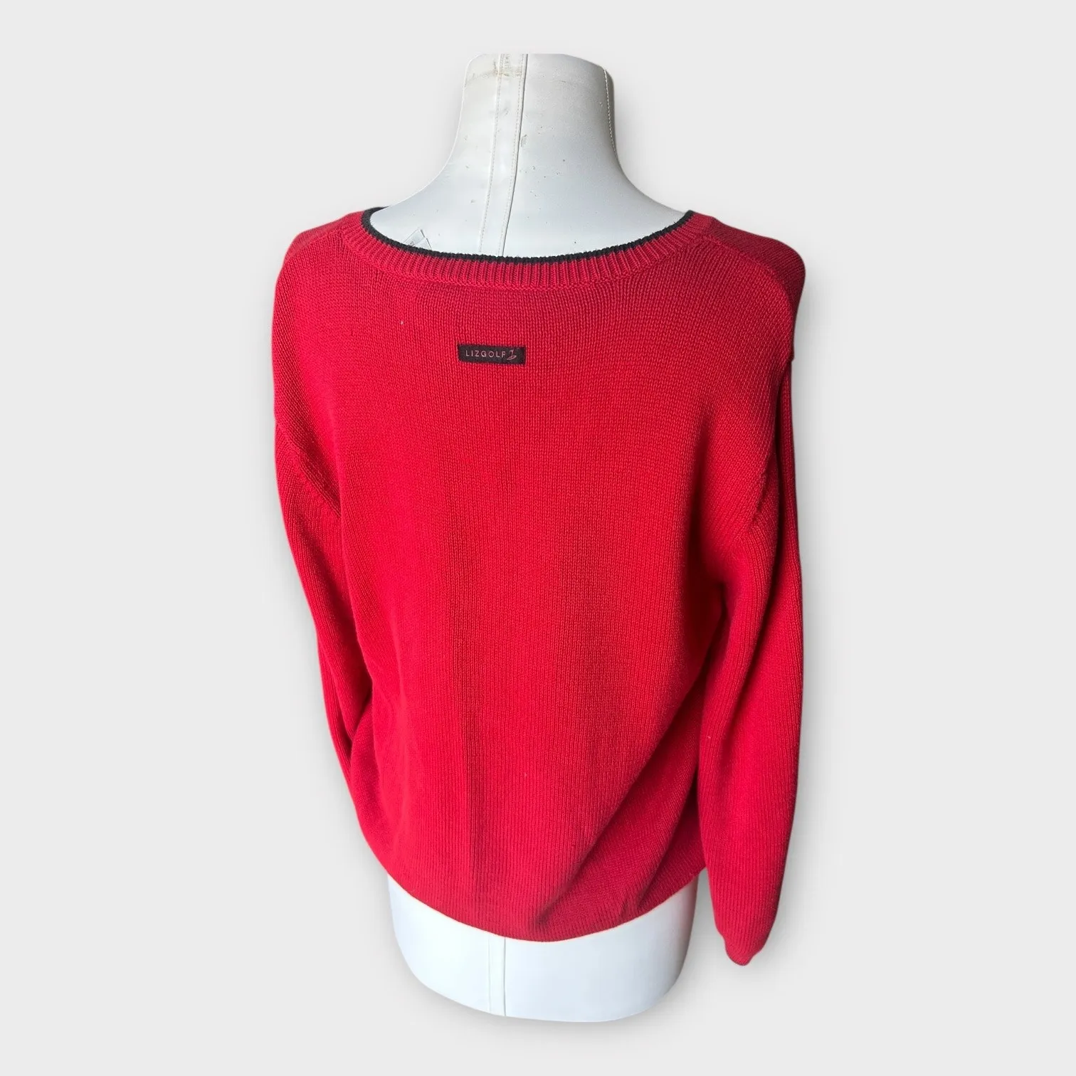 Vintage Red Argyle Embroidered Golf Sweater LizGolf Women's Large Preppy Classic - Image 4