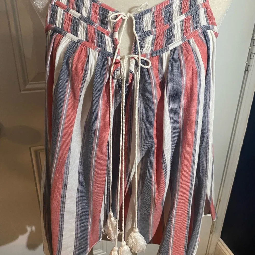 Flowy Red, White and Navy Striped Cami Top with Tassels Size M - Image 4