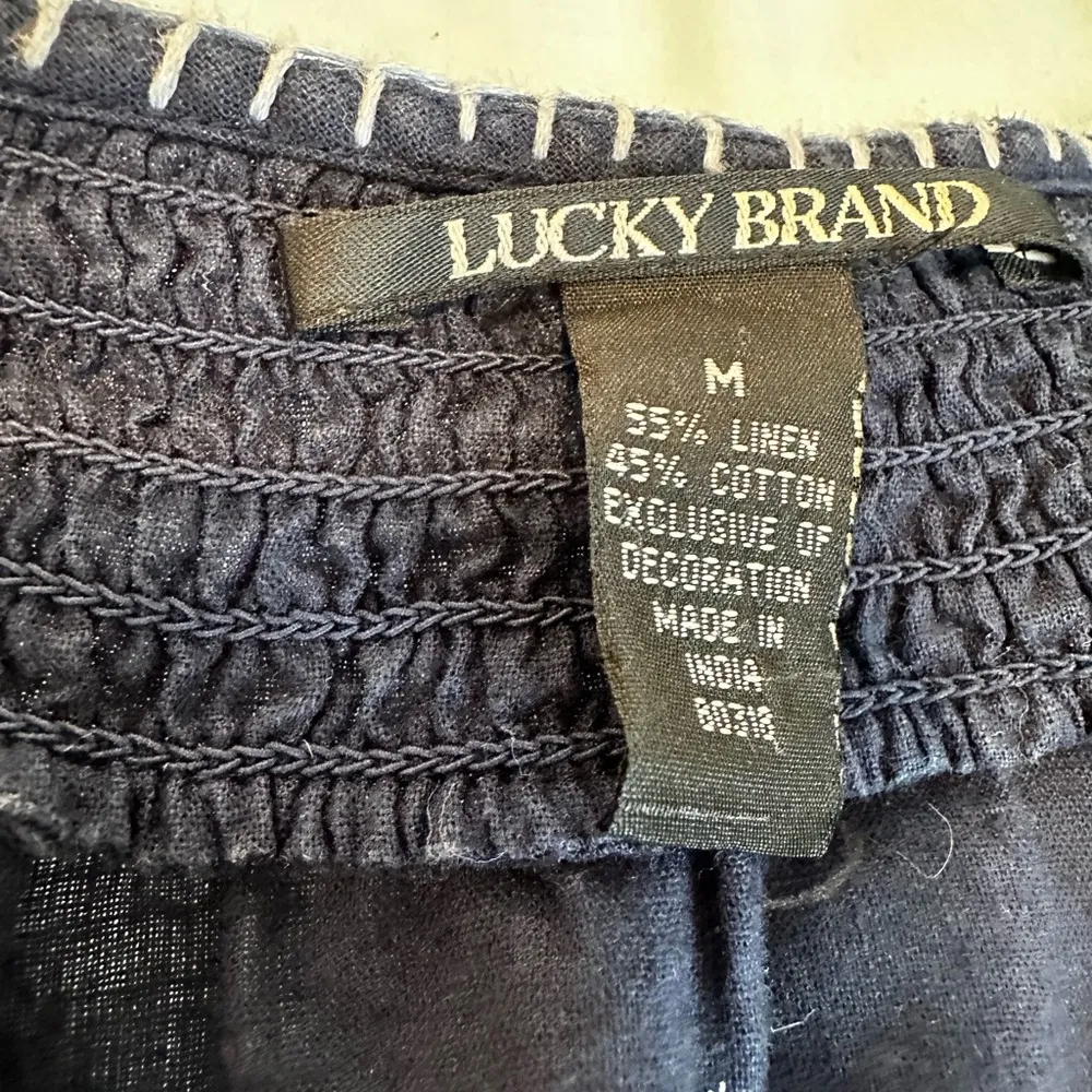 Lucky Brand Womens Sz: M Linen Bland Navy Blue Embroidered Neckline V-Neck Dress - Image 10