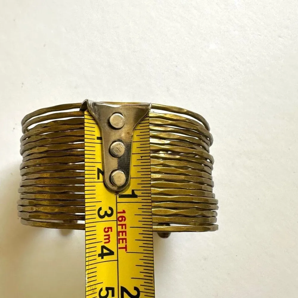 Banded gold tone open cuff bracelet Gold - Image 5