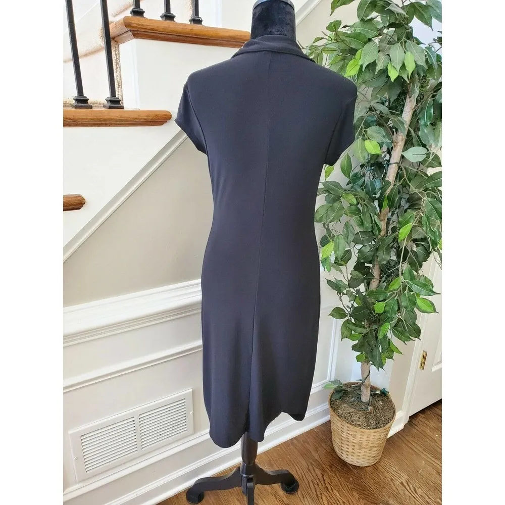 Old Navy Women's Solid Black Polyester Collared Short Sleeve Knee Length Dress S - Image 7