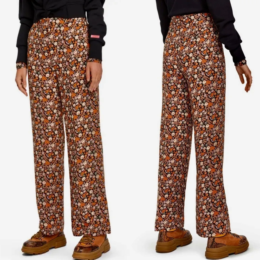 Scotch & Soda Edie Tailored Wide Leg Drapey Floral Pants Trousers Orange Black - Image 3