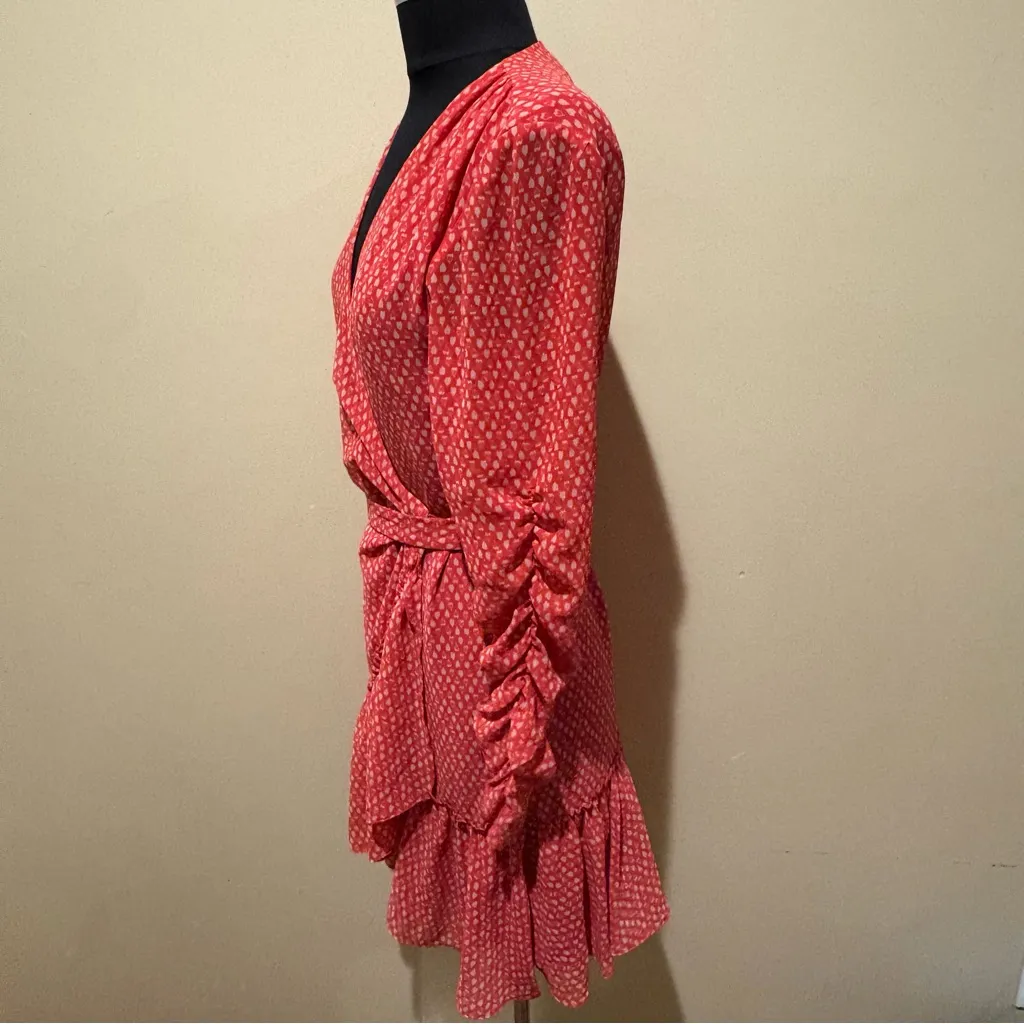All Saints heart  Patterned ruffle wrap mini Long Sleeve  chiffon Dress S - Image 7