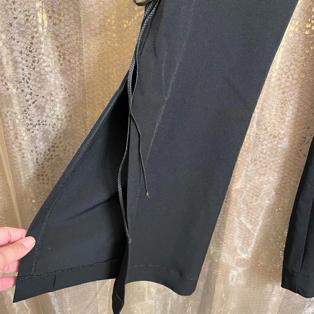 Retro Black Lace Up Side Tie Slit Pants, Small - Image 5