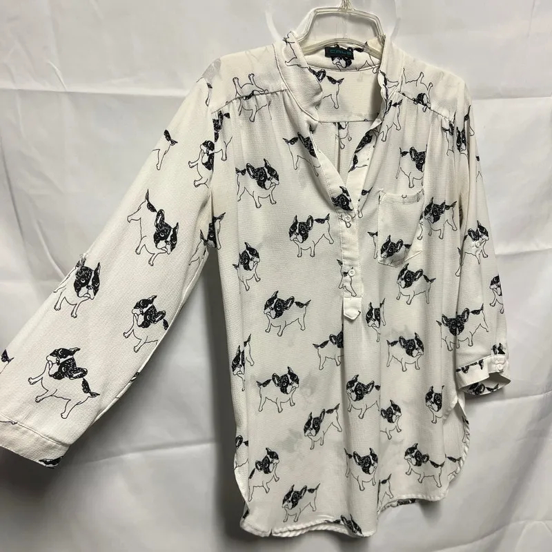 CALS Dog Print Women's Button Front Top Size M/L 3/4 Sleeve - Image 3